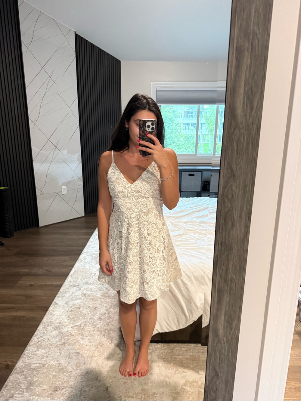 White Lace A-Line Spaghetti Strap Dress